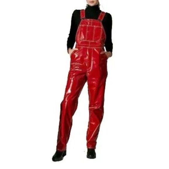 Women Vinyl Red Jumpsuit Romper Play suit PVC, - Picture 1 of 3